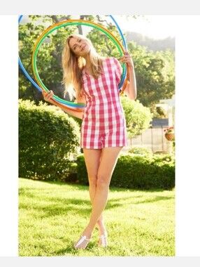 Draper James Parton Check Melrose Romper In Pink & White Gingham